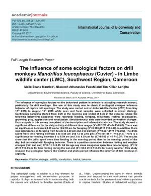 The Influence of Some Ecological Factors on Drill Monkeys Mandrillus Leucophaeus (Cuvier) - in Limbe Wildlife Center (LWC), Southwest Region, Cameroon
