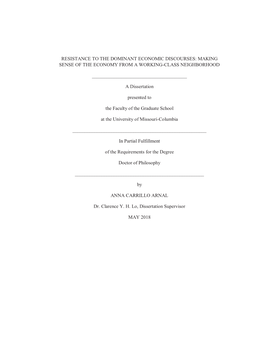 Resistance to the Dominant Economic Discourses: Making Sense of the Economy from a Working-Class Neighborhood