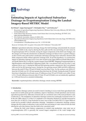 Estimating Impacts of Agricultural Subsurface Drainage on Evapotranspiration Using the Landsat Imagery-Based METRIC Model