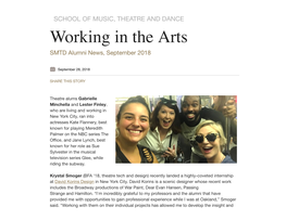 Working in the Arts SMTD Alumni News, September 2018