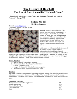 The History of Baseball the Rise of America and Its “National Game”