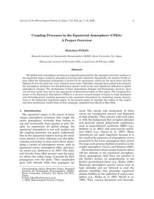 Coupling Processes in the Equatorial Atmosphere (CPEA): a Project Overview