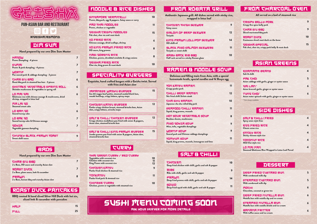 Sushi Menu Coming Soon