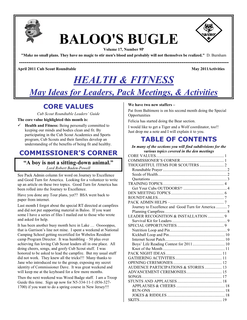 BALOO's BUGLE Volume 17, Number 9P "Make No Small Plans