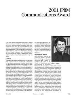 2001 JPBM Communications Award