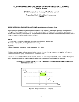 Solving Database Queries Using Orthogonal Range Searching