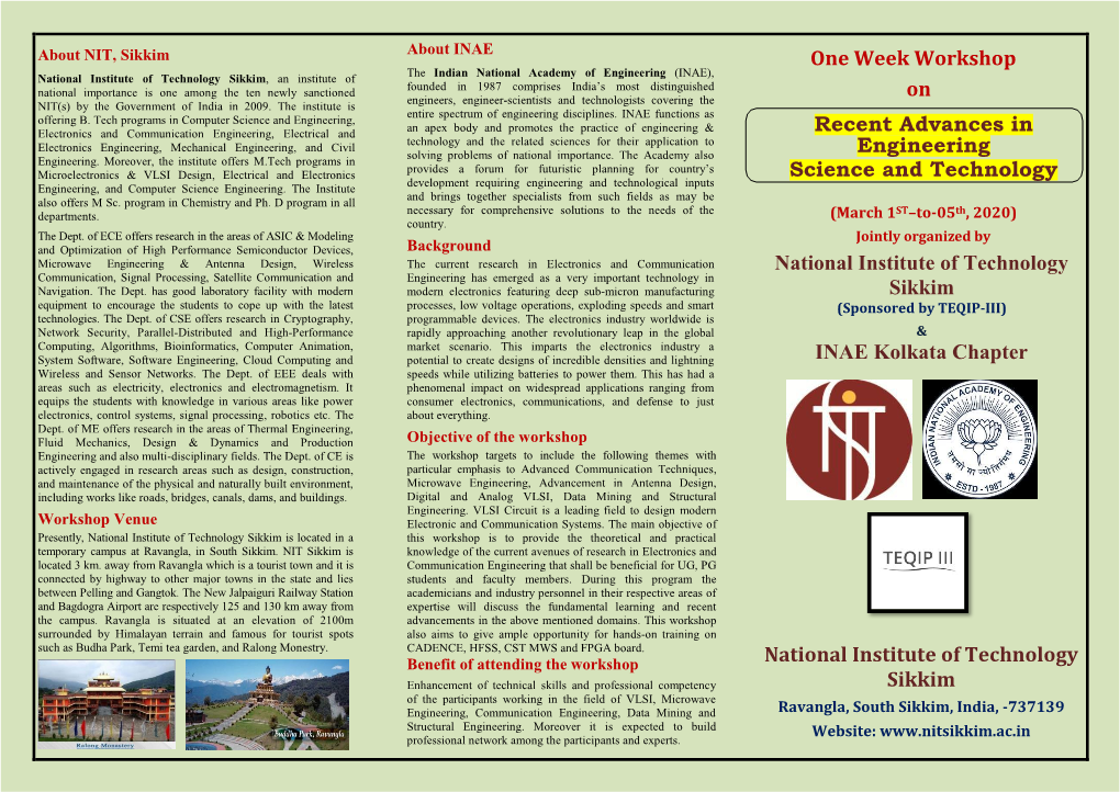 One Week Workshop on Recent Advances in Engineering Science