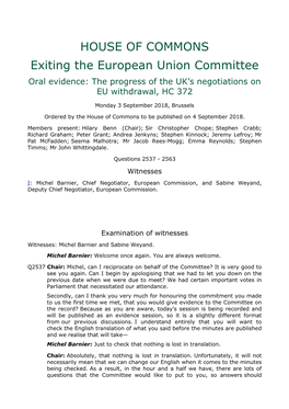 HOUSE of COMMONS Exiting the European Union Committee