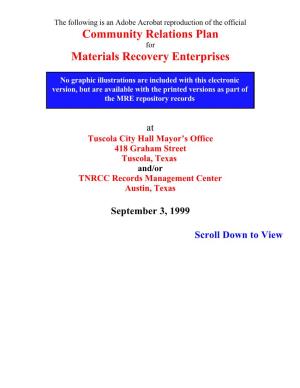 Community Relations Plan Materials Recovery Enterprises