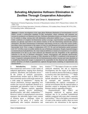 Solvating Alkylamine Hofmann Elimination in Zeolites Through Cooperative Adsorption Han Chen† and Omar A
