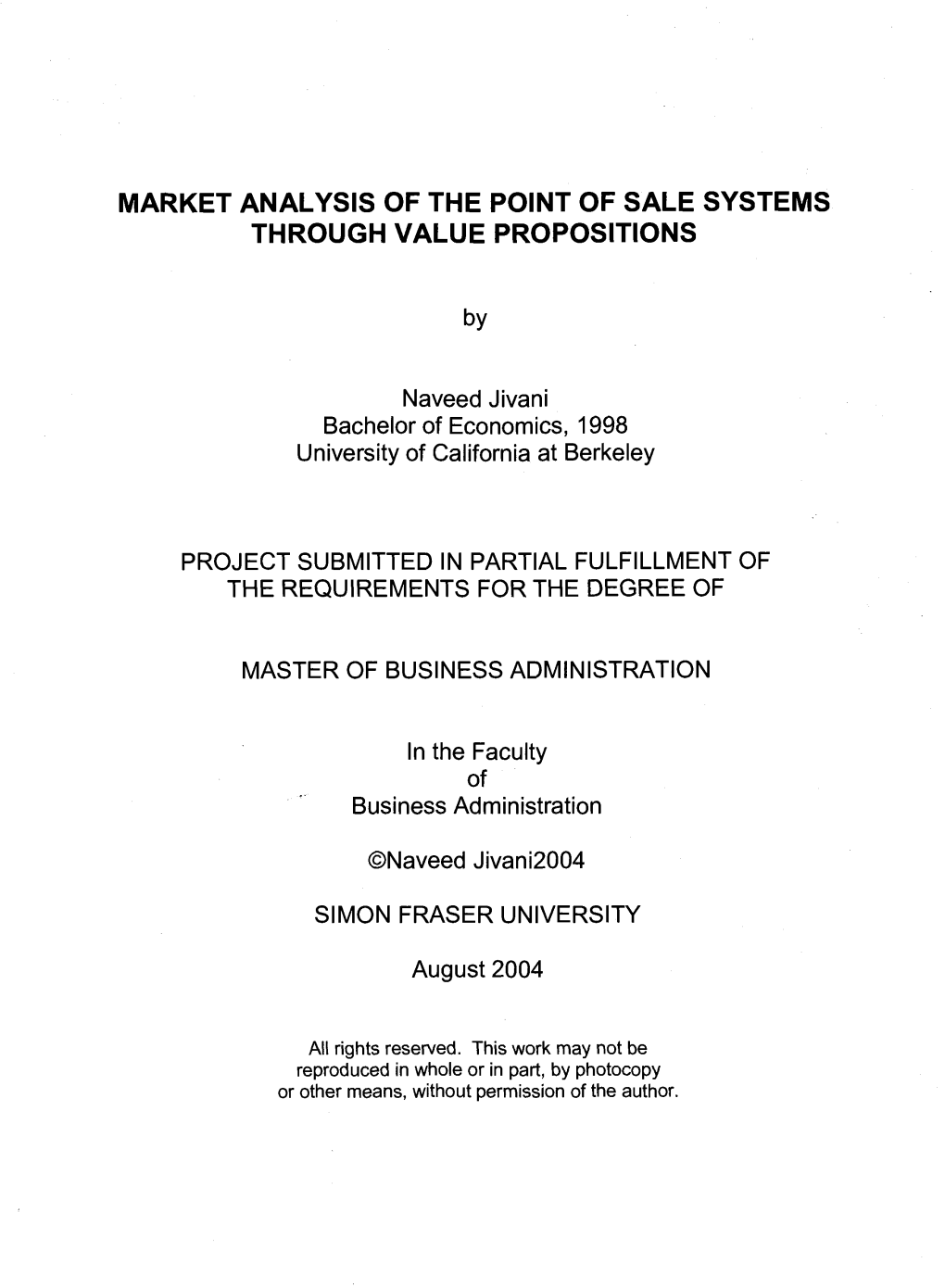 Market Analysis of the Point of Sale Systems Through Value Propositions