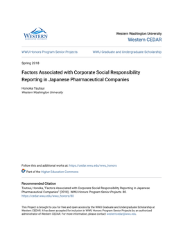 Factors Associated with Corporate Social Responsibility Reporting in Japanese Pharmaceutical Companies