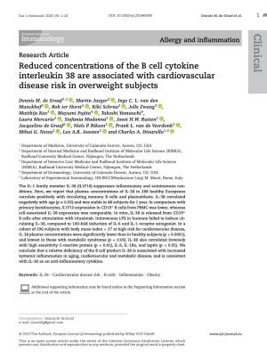 Reduced Concentrations of the B Cell Cytokine Interleukin 38 Are Associated with Cardiovascular Disease Risk in Overweight Subjects