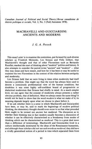 MACHIAVELLI and GUICCIARDINI: ANCIENTS and MODERNS J. G. A. Pocock