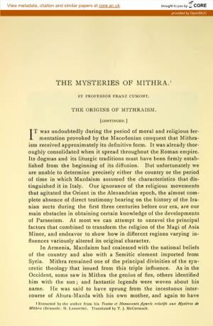 The Mysteries of Mithras. the Origins of Mithraism