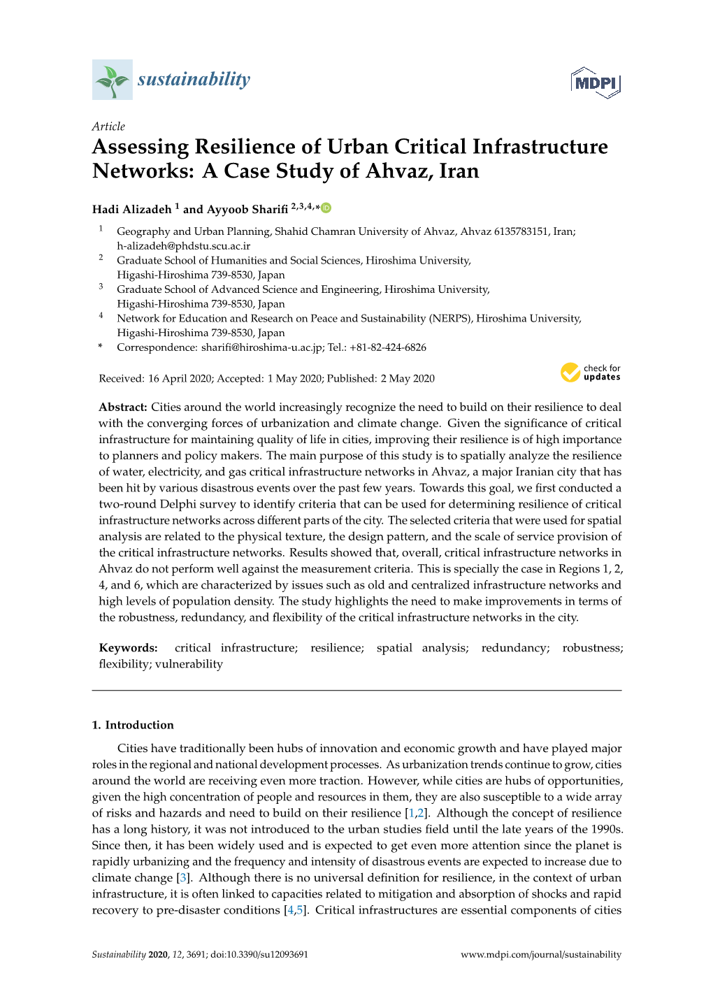 Assessing Resilience of Urban Critical Infrastructure Networks: a Case Study of Ahvaz, Iran
