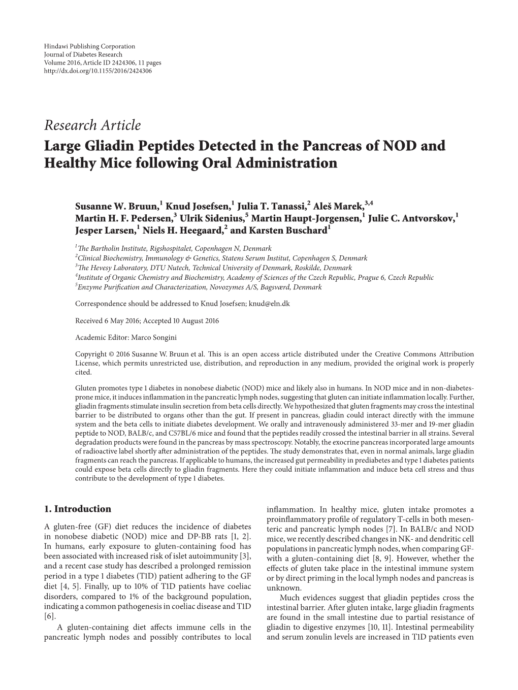 Large Gliadin Peptides Detected in the Pancreas of NOD and Healthy Mice Following Oral Administration