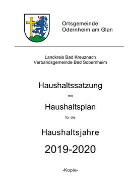 Haushaltsplan Der Ortsgemeinde Odernheim Am Glan 2019