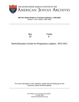Box Folder 20 8 World Education Center for Progressive Judaism