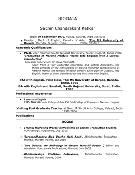 BIODATA Sachin Chandrakant Ketkar