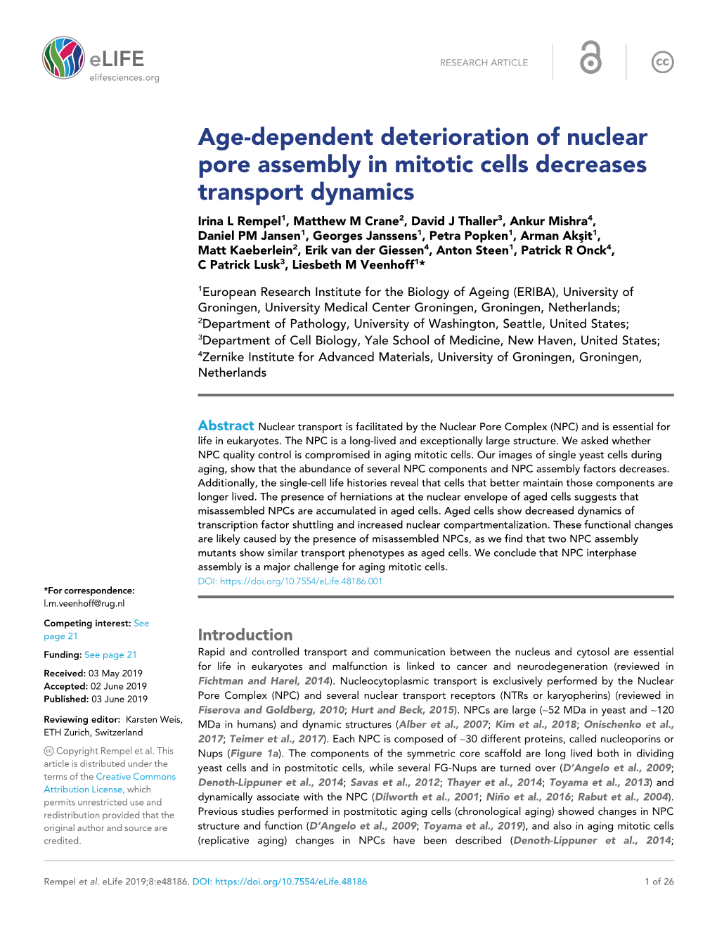 Age-Dependent Deterioration of Nuclear Pore Assembly in Mitotic