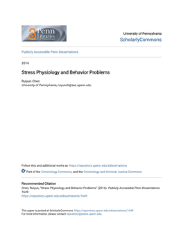 Stress Physiology and Behavior Problems