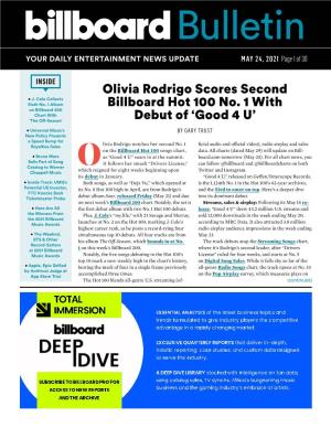 Olivia Rodrigo Scores Second Billboard Hot 100 No. 1 with Debut Of