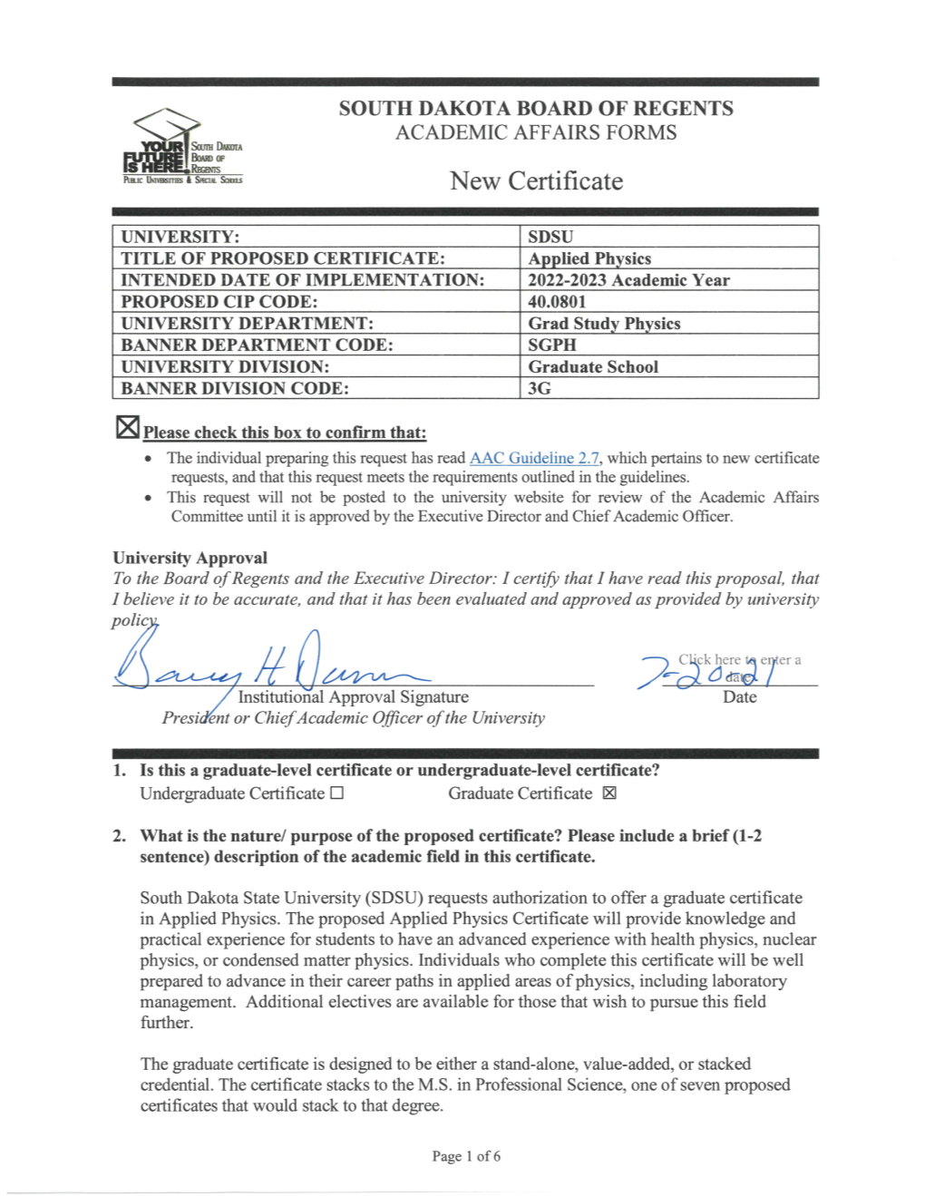 Applied Physics Certificate