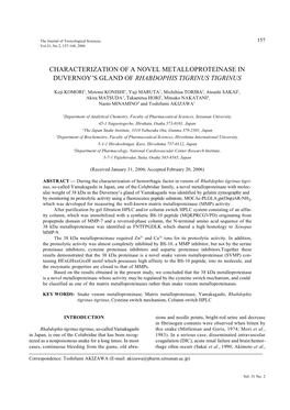 Characterization of a Novel Metalloproteinase in Duvernoy's Gland of Rhabdophis Tigrinus Tigrinus