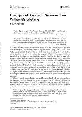 Emergency! Race and Genre in Tony Williams's Lifetime