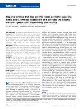 Heparin-Binding EGF-Like Growth Factor Promotes Neuronal Nitric Oxide Synthase Expression and Protects the Enteric Nervous System After Necrotizing Enterocolitis