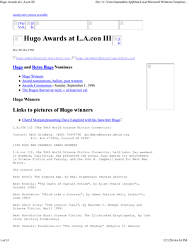 Hugo Awards at L.A.Con III File:///C:/Users/Kastandlee/Appdata/Local/Microsoft/Windows/Temporar