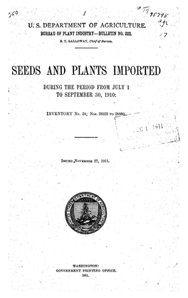 Seeds and Punts Imported During the Period from July 1 to September 30, 1910