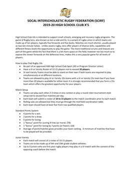 Socal Interscholastic Rugby Federation (Scirf) 2019-20 High School Club X’S