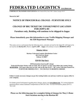 Notice of Procedural Change for Joppa Furniture