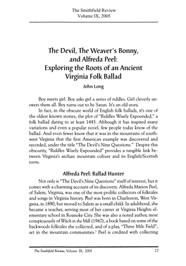 The Devil, the Weaver's Bonny, and Alfreda Peel: Exploring the Roots of an Ancient Virginia Folk Ballad John Long