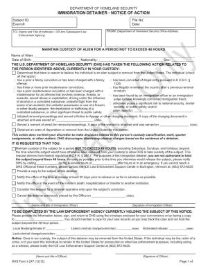 IMMIGRATION DETAINER - NOTICE of ACTION Subject ID: File No: Event #: Date