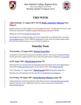 San Gabriel Valley Region PCA Zone 8 2014 Region of the Year Weekly Update 8 August 2017