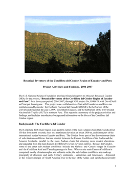 1 Botanical Inventory of the Cordillera Del Cóndor Region of Ecuador And
