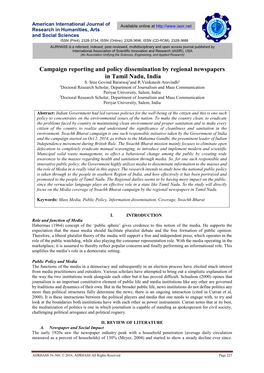 Campaign Reporting and Policy Dissemination by Regional Newspapers in Tamil Nadu, India S