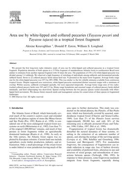 Area Use by White-Lipped and Collared Peccaries (Tayassu Pecari and Tayassu Tajacu) in a Tropical Forest Fragment