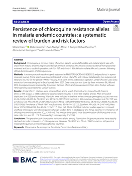 Persistence of Chloroquine Resistance Alleles in Malaria Endemic Countries