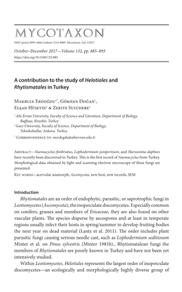 &lt;I&gt; Helotiales&lt;/I&gt; and &lt;I&gt; Rhytismatales&lt;/I&gt;