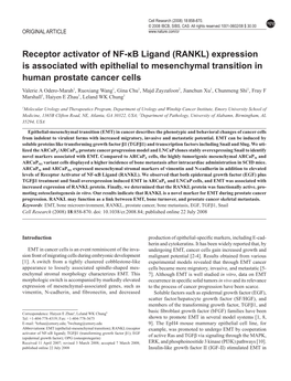 RANKL As a Novel EMT Marker 858 Cell Research (2008) 18:858-870