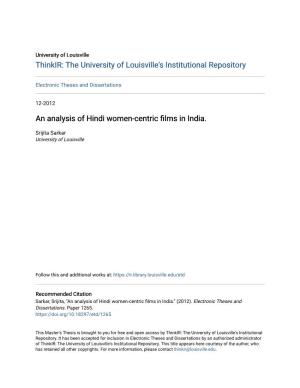 An Analysis of Hindi Women-Centric Films in India