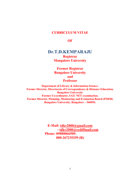 Dr.T.D.KEMPARAJU Registrar Mangalore University