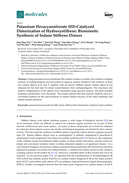 Potassium Hexacyanoferrate (III)-Catalyzed Dimerization of Hydroxystilbene: Biomimetic Synthesis of Indane Stilbene Dimers