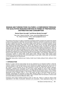 Iranian and Turkish Food Cultures: a Comparison Through the Qualitative Research Method in Terms of Preparation, Distribution and Consumption