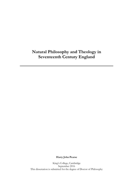 Natural Philosophy and Theology in Seventeenth Century England