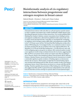 Bioinformatic Analysis of Cis-Regulatory Interactions Between Progesterone and Estrogen Receptors in Breast Cancer